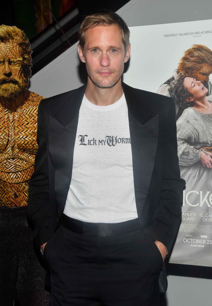 Alexander Skarsgård raises eyebrows with ‘Lick My Worm’ T-shirt at ‘Wicker’ screening