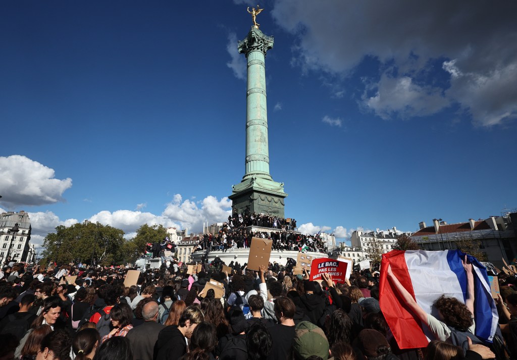 French student protesters swarm historic Bastille site — and slam education leaders’ pledge for change as ‘hot air’