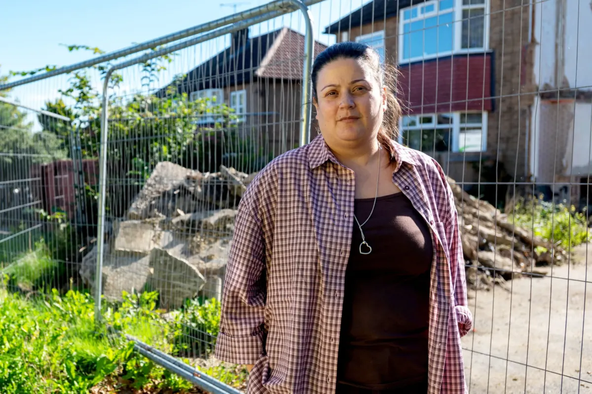 Woman fuming after neighbour illegally demolishes the other half of her semi-detached house