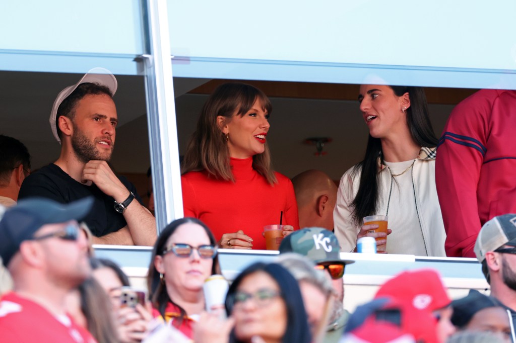 Taylor Swift hangs with Caitlin Clark, Este Haim as husband Travis Kelce’s Chiefs take on Chargers