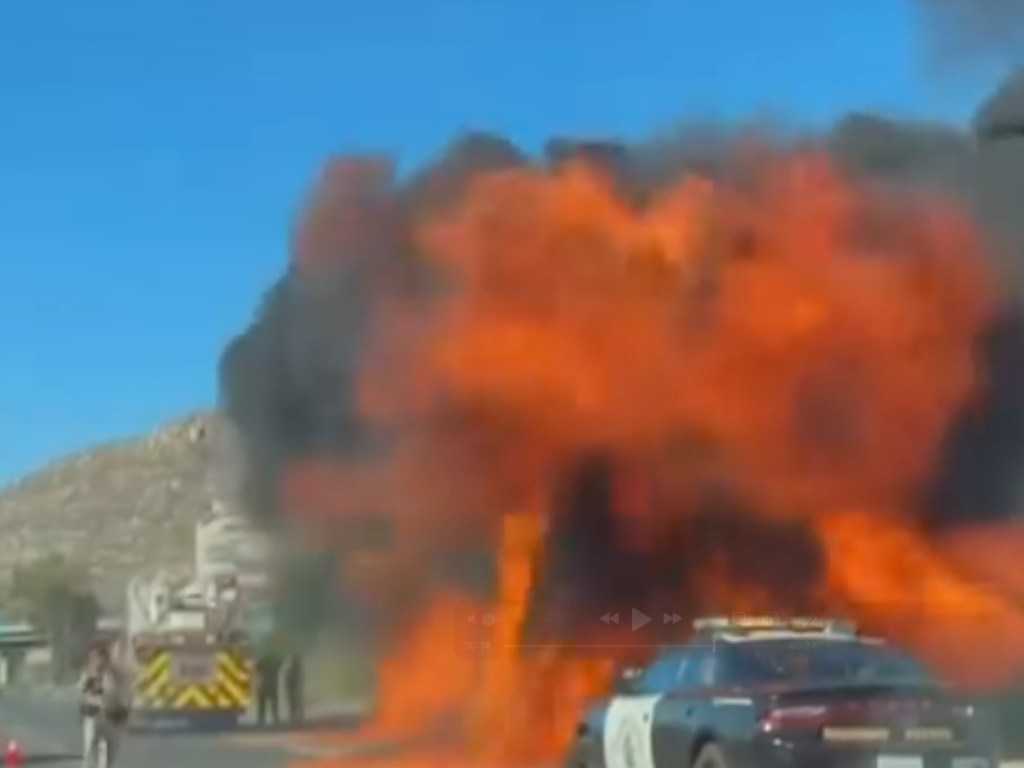 Harrowing moment California cops engulfed in flames after car explodes on freeway
