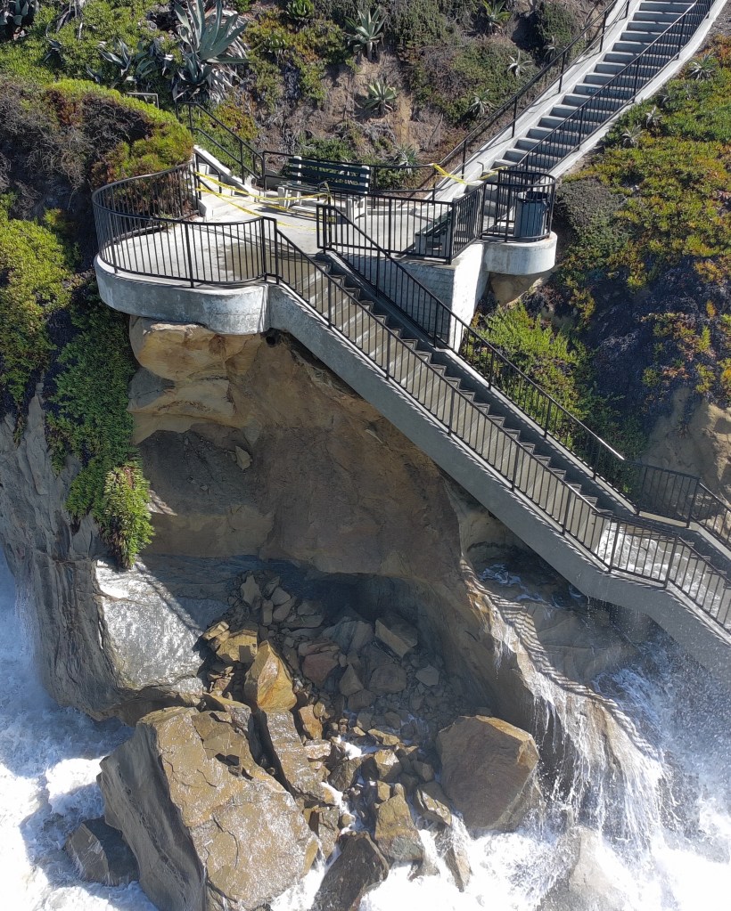 Hurricane-powered waves batter California coastline sparking massive rockslide at beauty spot