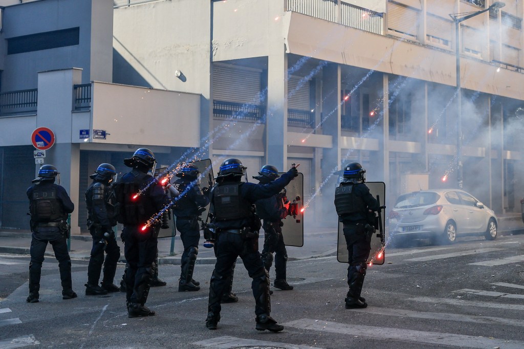 One-year-old baby struck by fireworks in violent student protests raging across France