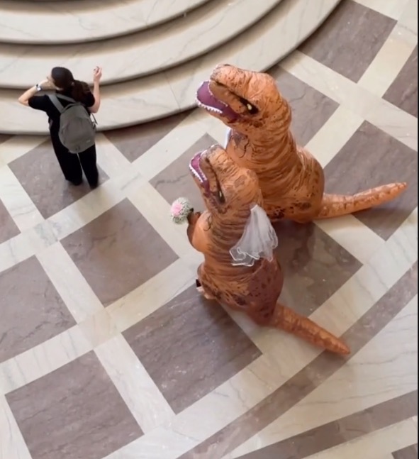California city hall goes jurassic with dino wedding ceremony