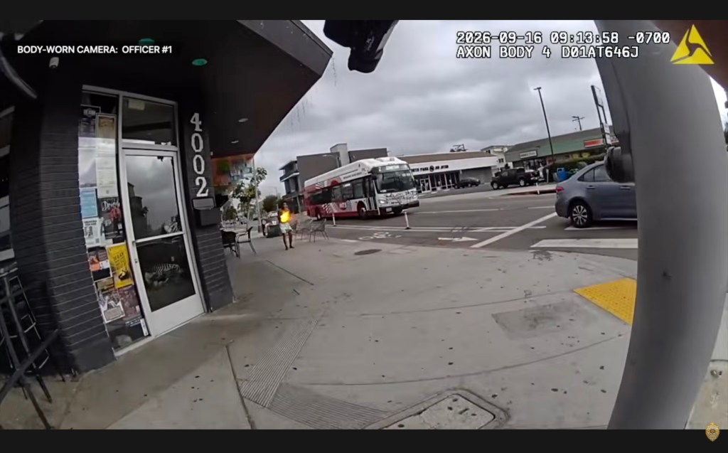 Insane video shows half-naked maniac shooting flamethrower at cops inside California sex shop