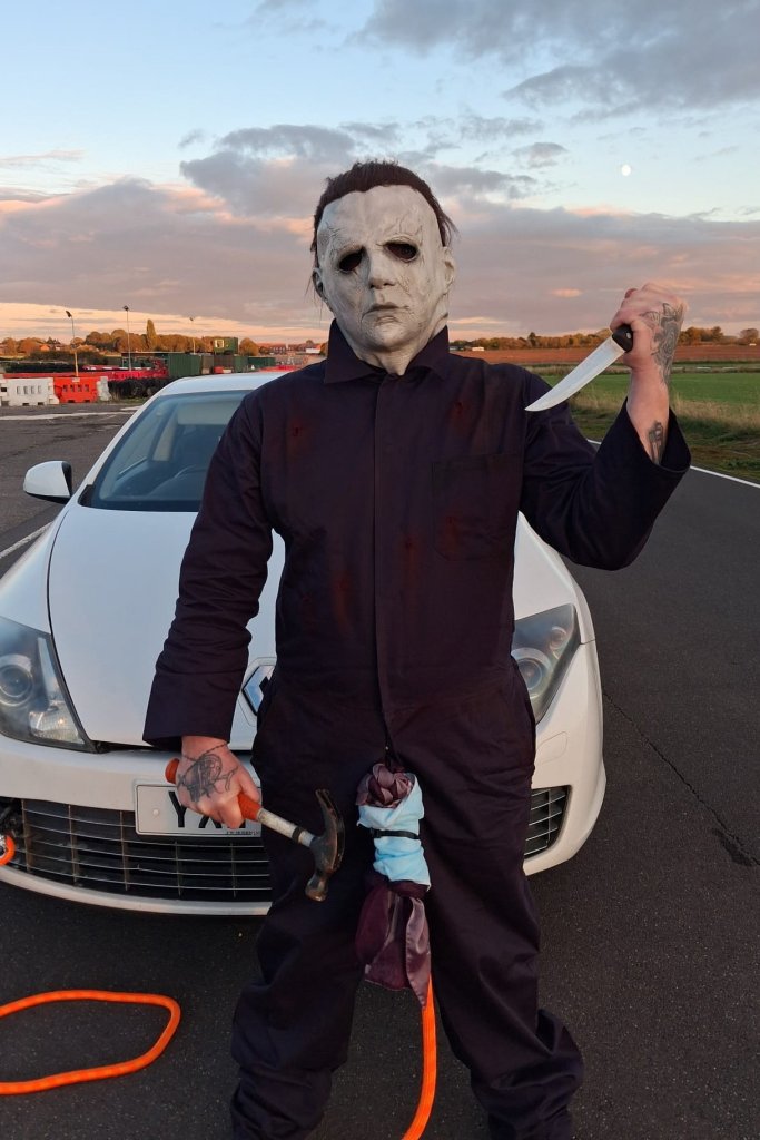 Strongman in Michael Myers Halloween costume pulls car with his penis — for a good cause: ‘Harder than it looks’ 